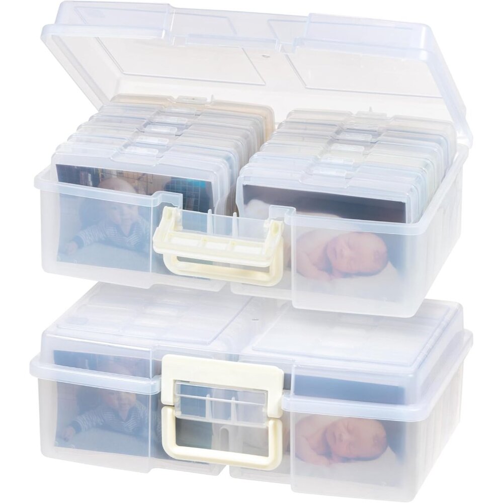 IRIS  4" x 6" Photo Storage Box Craft Keeper, 2-Pack, Transparent Handle Contain